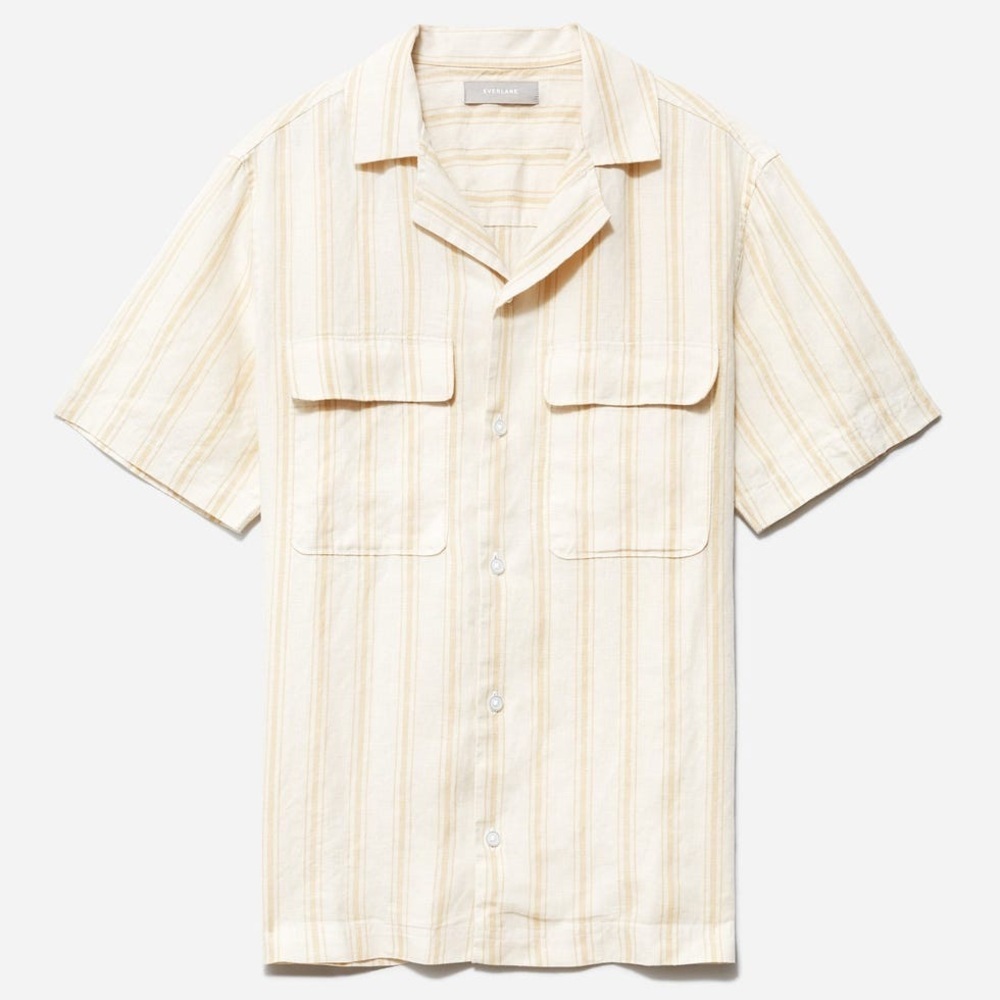 Everlane The Linen Camp Shirt Wheat Canvas Button Down Short Sleeve Size Small
